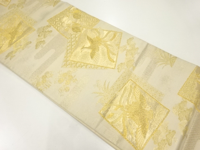 アンティーク　色紙に花鳥模様織出し袋帯（材料）